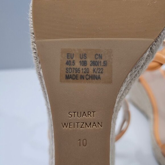 NEW Stuart Weitzman Twist Sandal Size 10 Mango Orange Leather Wedge Espadrille - Picture 12 of 13